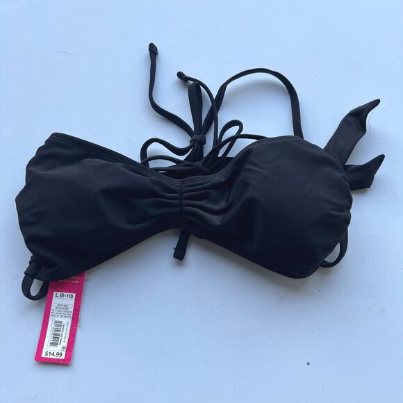 Xhilaration Juniors Tie-Front Triangle String Bikini Bra Top Black Size Large - Picture 2 of 4